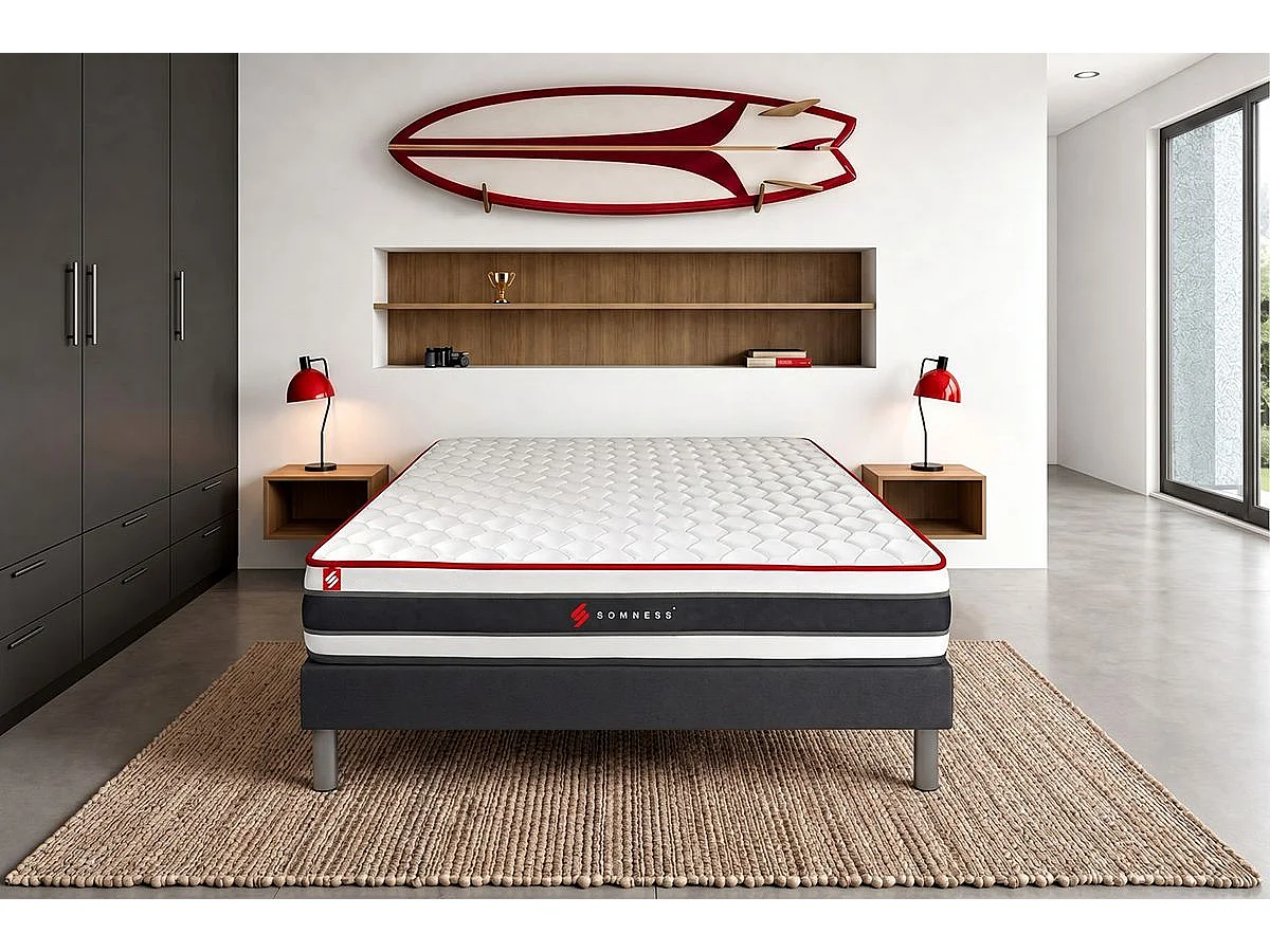 Ensemble 90x200 matelas ENERGY ressorts ensachés et mémoire de forme + sommier kit noir