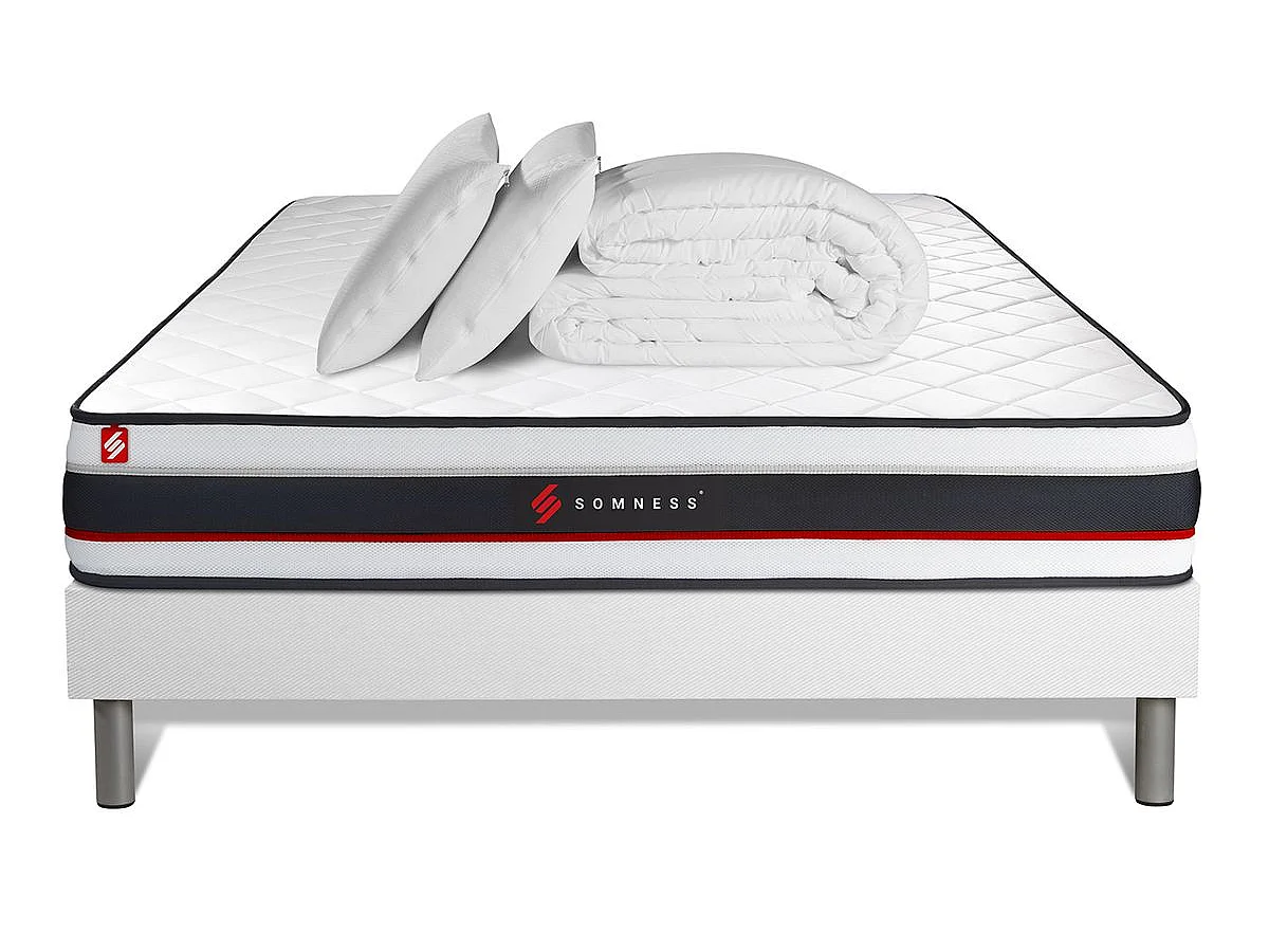 Pack sommier + matelas FORM 140x190 + 2 oreillers mémoire de forme + Couette Percale