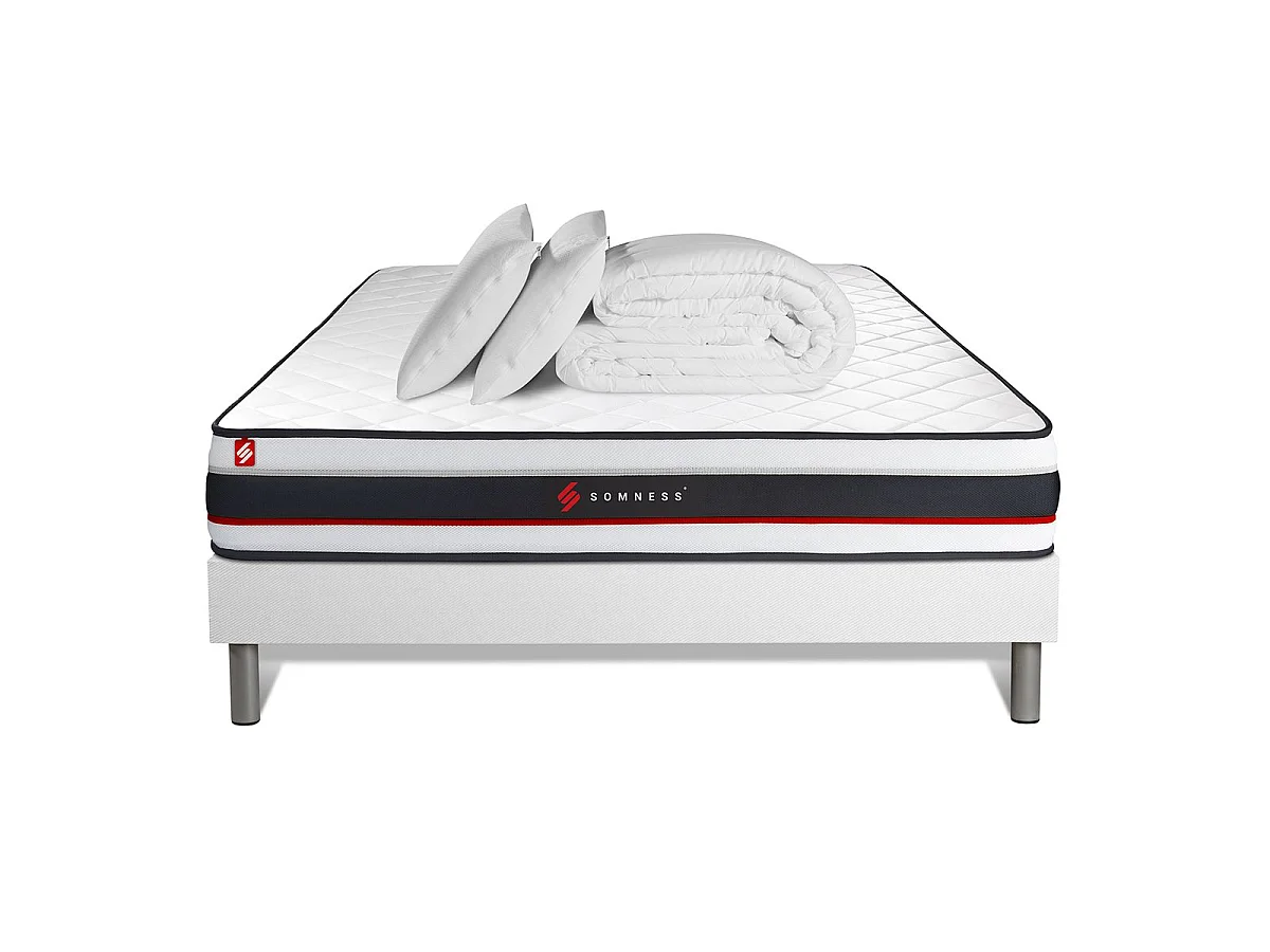 Pack sommier + matelas FORM 140x190 + 2 oreillers mémoire de forme + Couette Percale