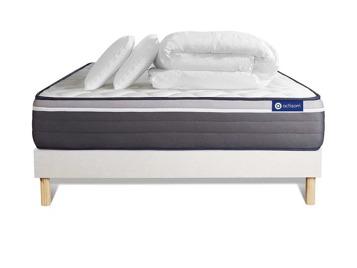 Compleet bedpakket - Matras 140x200 cm + Lattenbodem (kit) + 2 kussens + Dekbed - ActiMemo Plus