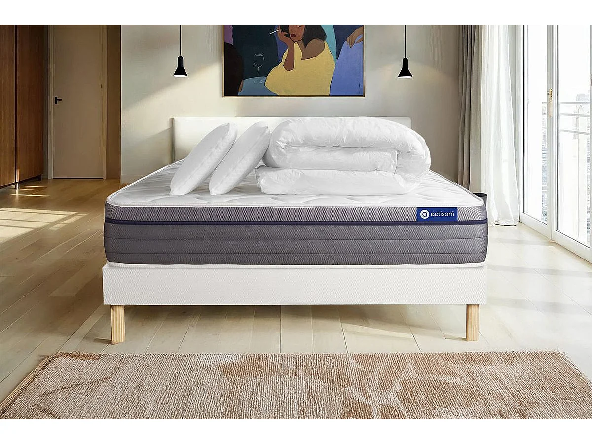 Compleet bedpakket - Matras 160x200 cm + Lattenbodem (kit) + 2 kussens + Dekbed - ActiMemo Zen