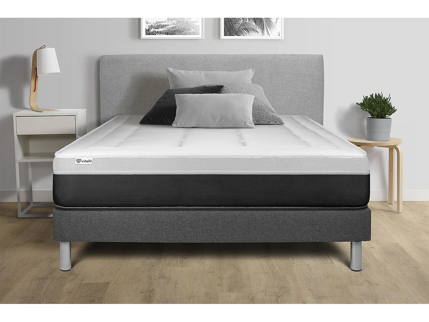 Ensemble VITAL FORM 90 x 190 cm sommier Kit gris