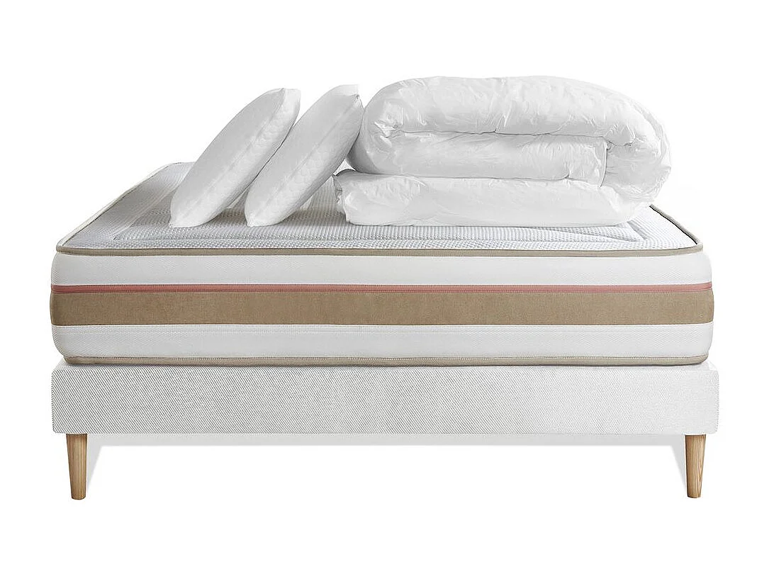 Pack prêt à dormir matelas LE TENDRE 160x200cm Ressorts ensachés + Mémoire de forme + sommier kit Blanc
