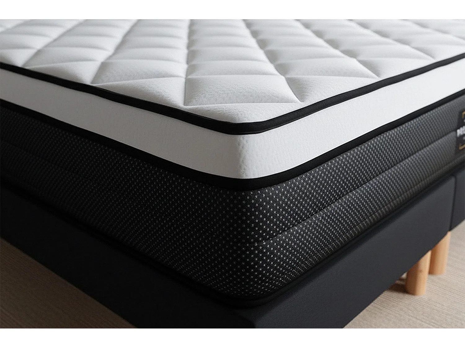 Ensemble Suite 180x200 Ressorts ensachés, mémoire de forme 5 zones double sommier noir