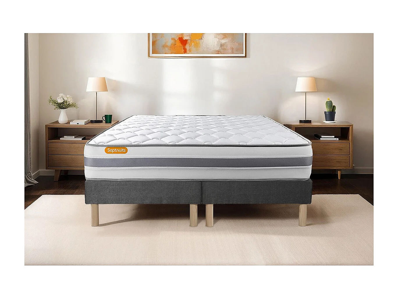 Matelas 180x200 + double sommiers gris 90x200 Memo Spring Ressorts ensachés 3 zones de confort MAXI épaisseur