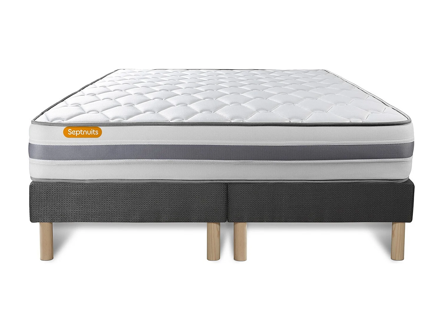 Matelas 180x200 + double sommiers gris 90x200 Memo Spring Ressorts ensachés 3 zones de confort MAXI épaisseur