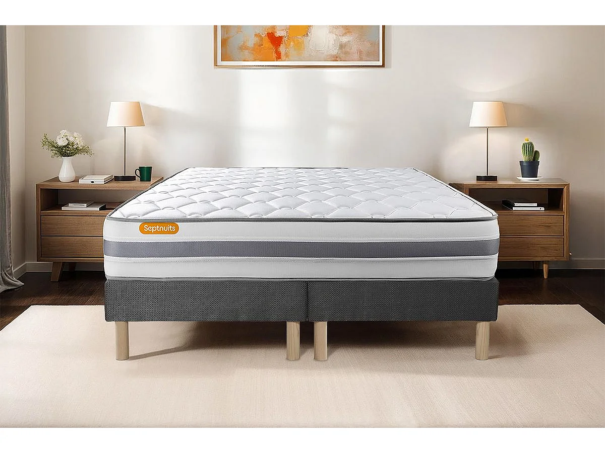 Matelas 180x200 + double sommiers gris 90x200 Memo Spring Ressorts ensachés 3 zones de confort MAXI épaisseur