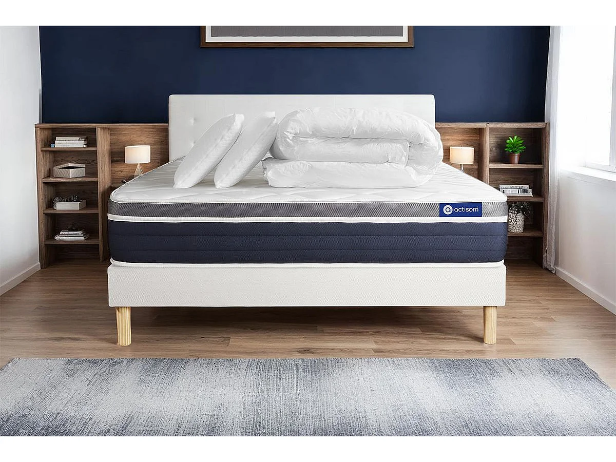 Compleet bedpakket - Matras 200x200 cm + Lattenbodem (kit) + 2 kussens + Dekbed - Actimemo Confort