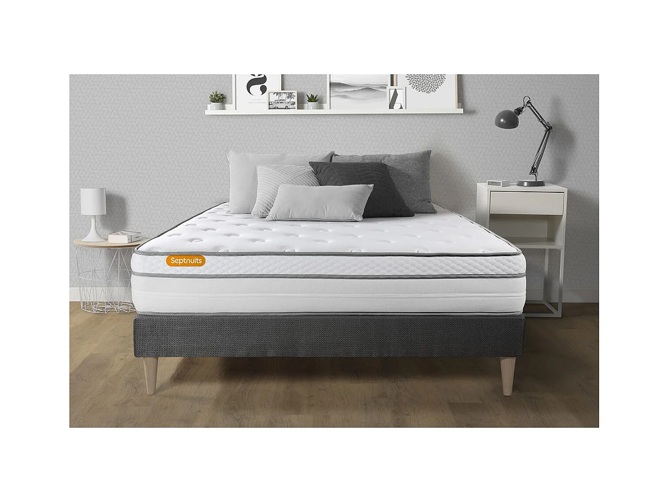 Matelas + sommier kit gris 140x200 Memo Luxe Ressorts ensachés + mémoire de forme MAXI épaisseur