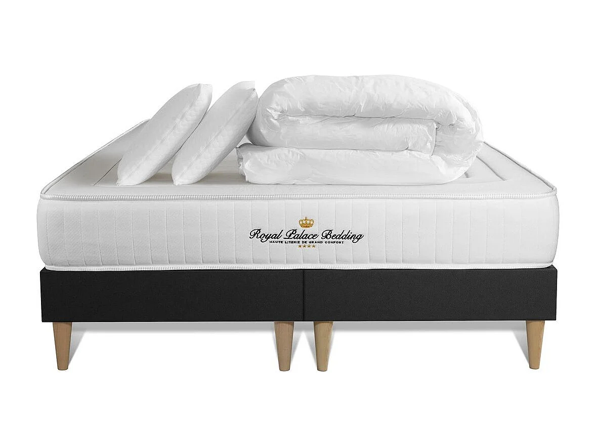 Pack matelas LANCASTER 180x200 + double sommiers noir 90x200 + Couette + 2 oreillers
