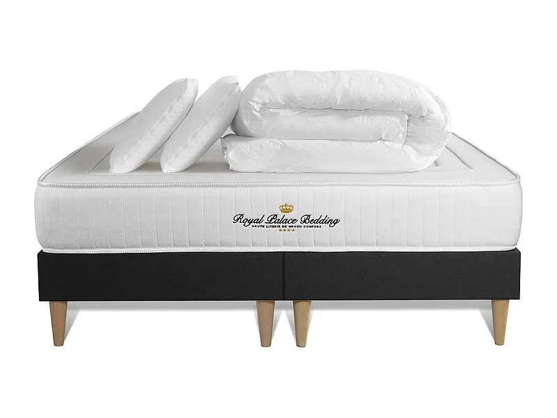 Pack matelas LANCASTER 180x200 + double sommiers noir 90x200 + Couette + 2 oreillers