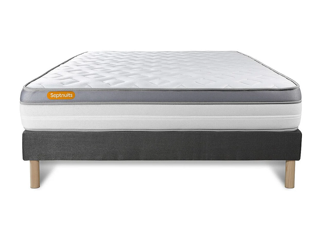 Matelas + sommier gris 140x200 Memo Zen Mousse à mémoire de forme 5 zones de confort MAXI épaisseur