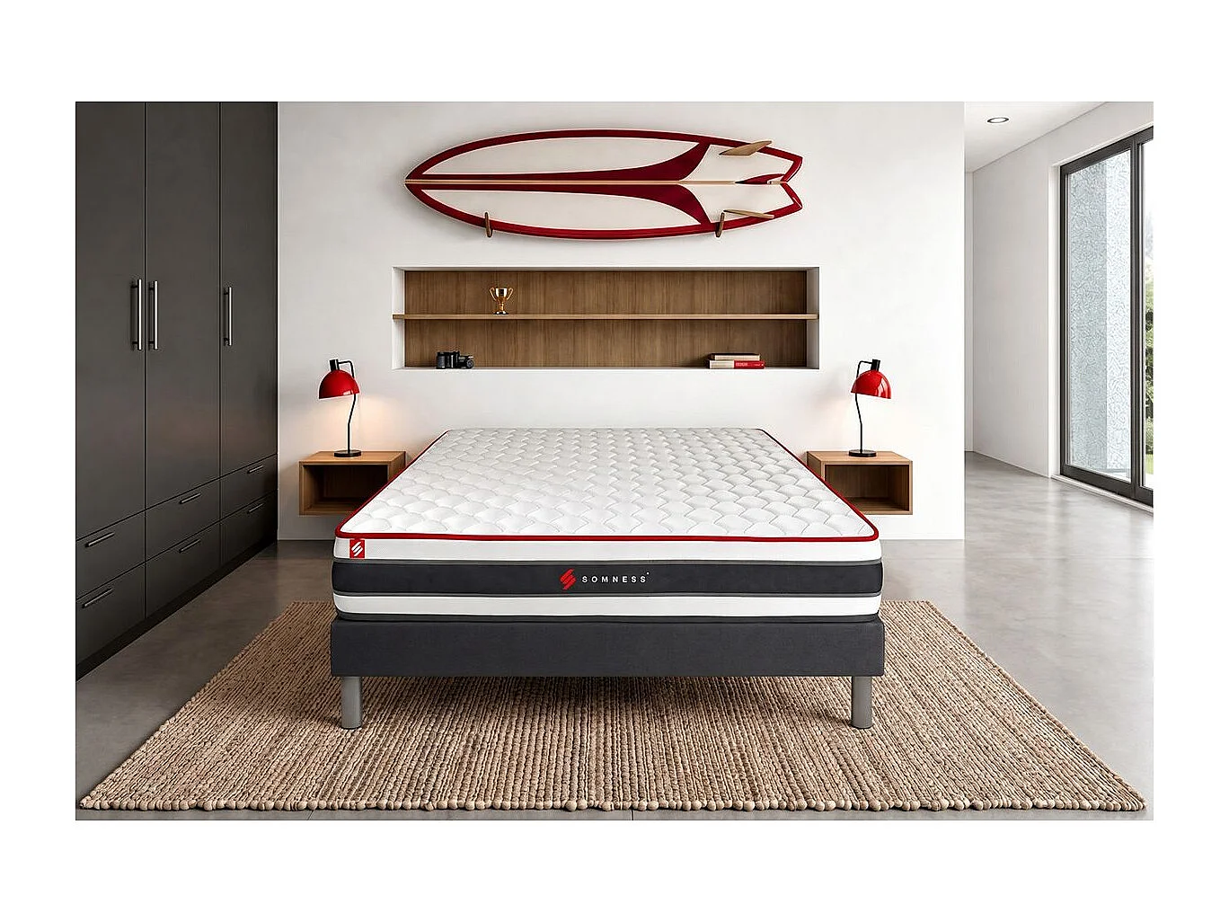 Ensemble 90x190 matelas ENERGY ressorts ensachés et mémoire de forme + sommier kit noir