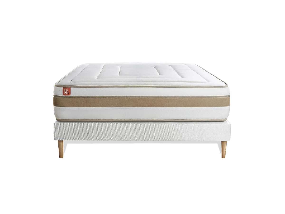 Ensemble LE RAFFINÉ 160x200cm Ressorts ensachés + Mémoire de forme BioVisco - Maxi épaisseur 26cm + sommier kit Blanc