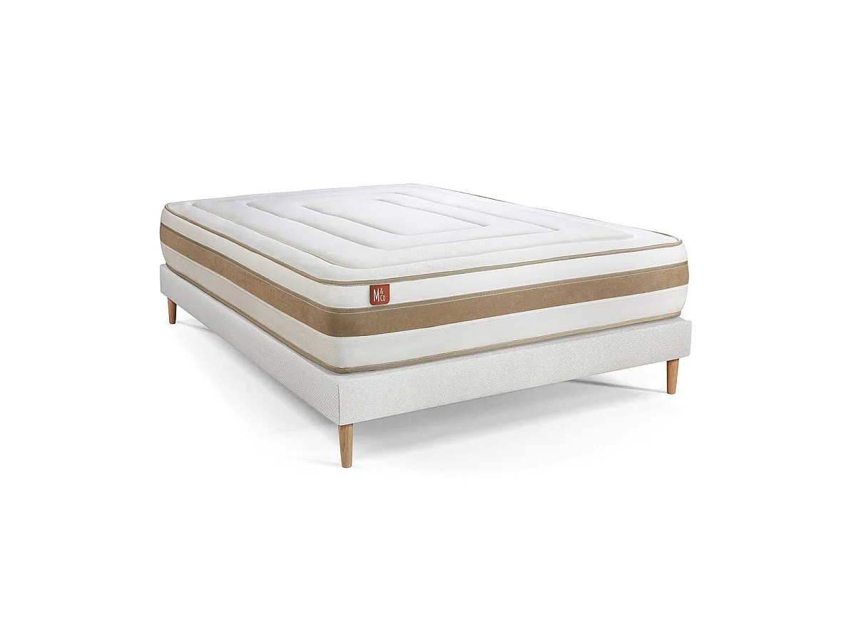 Ensemble LE RAFFINÉ 160x200cm Ressorts ensachés + Mémoire de forme BioVisco - Maxi épaisseur 26cm + sommier kit Blanc