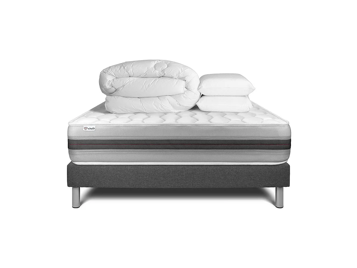 Compleet bedpakket - Matras 140x200 cm + Boxspring met lattenbodem (in kit) + 2 kussens + Dekbed - Vitalspring Recover