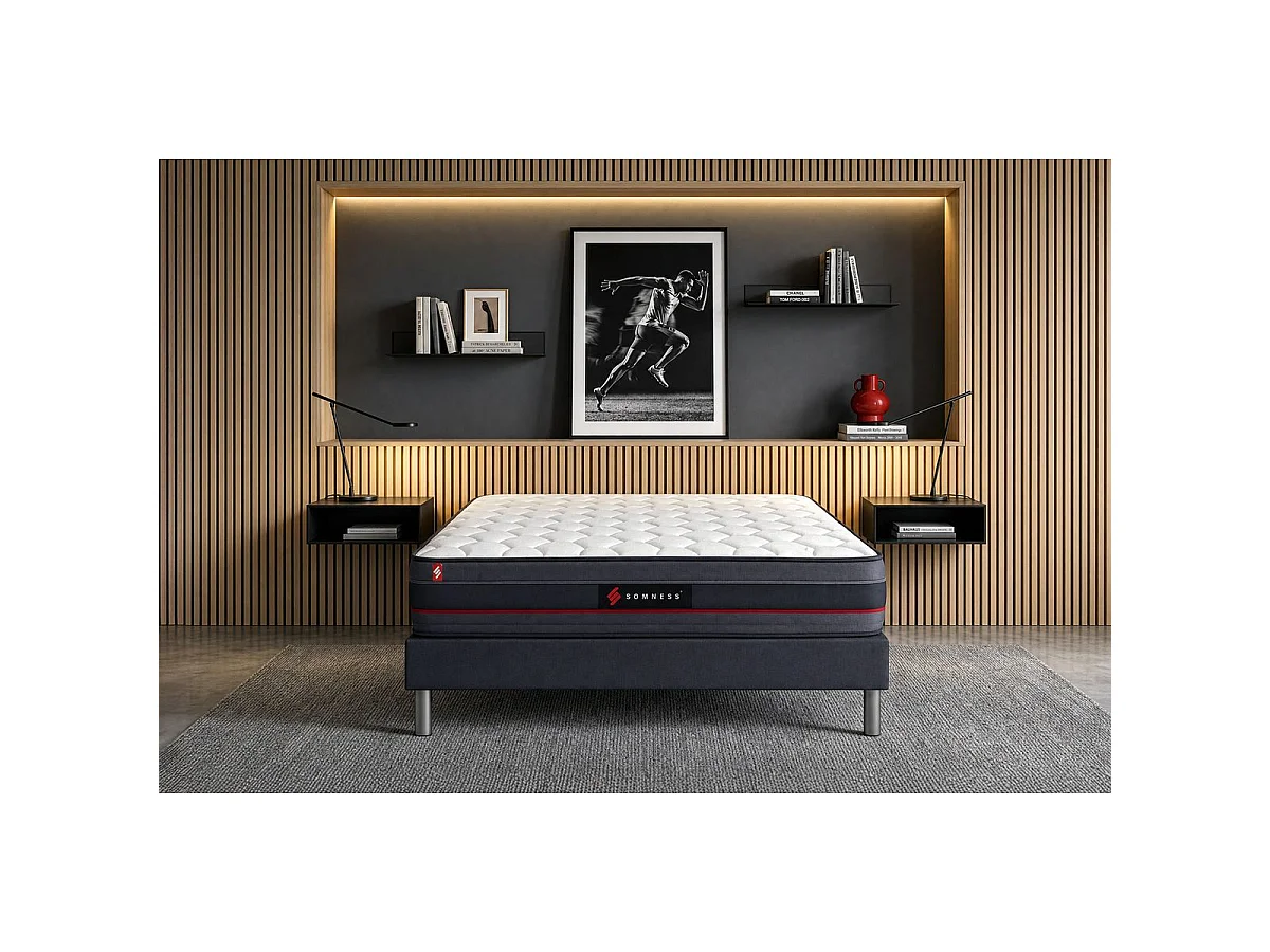 Ensemble 90x190 matelas REGEN à mémoire de forme + sommier kit noir