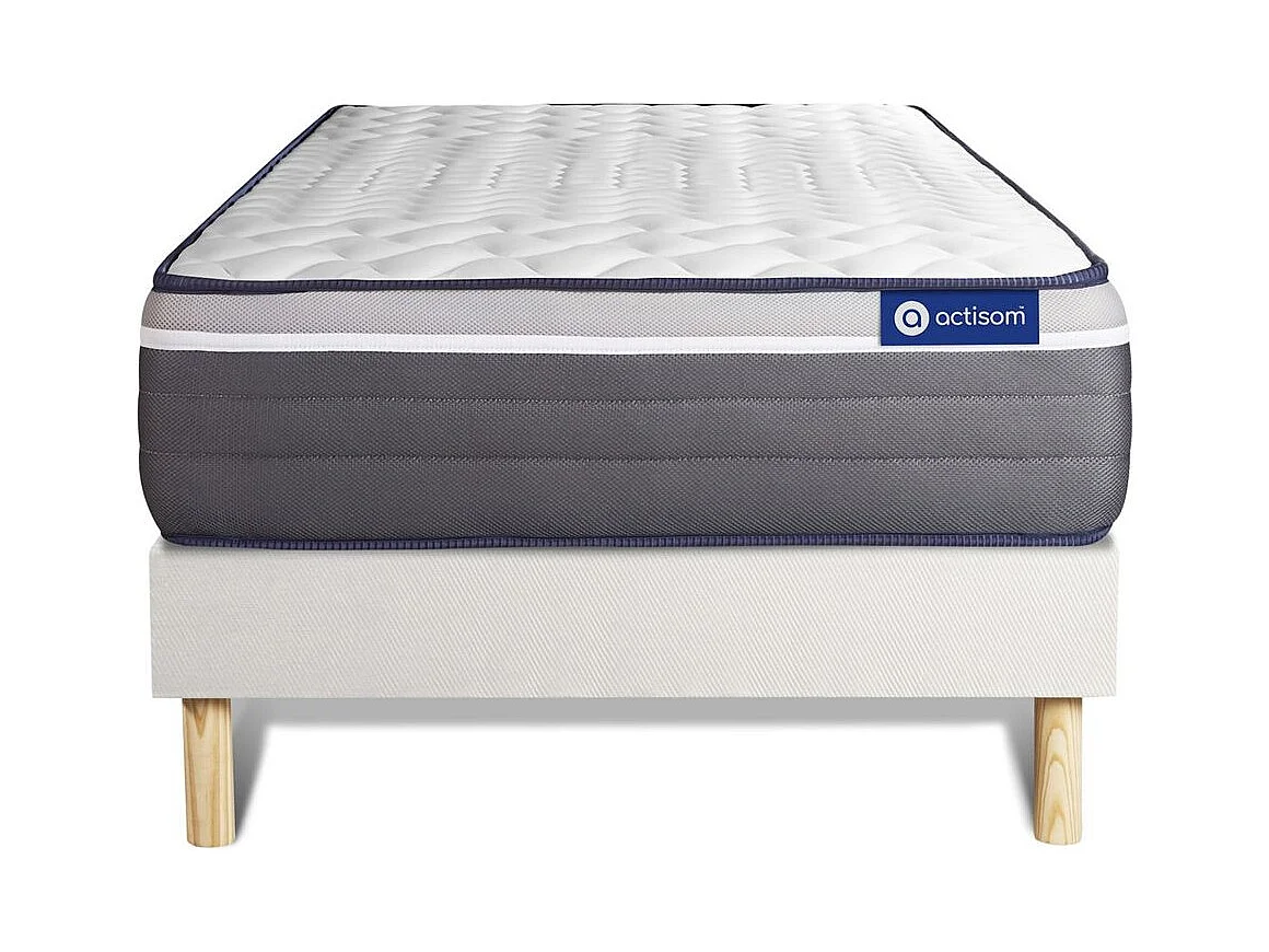 Ensemble matelas ACTIMEMO PLUS 90x200 Mémoire de forme Maxi épaisseur 7zones de confort + sommier KIT blanc