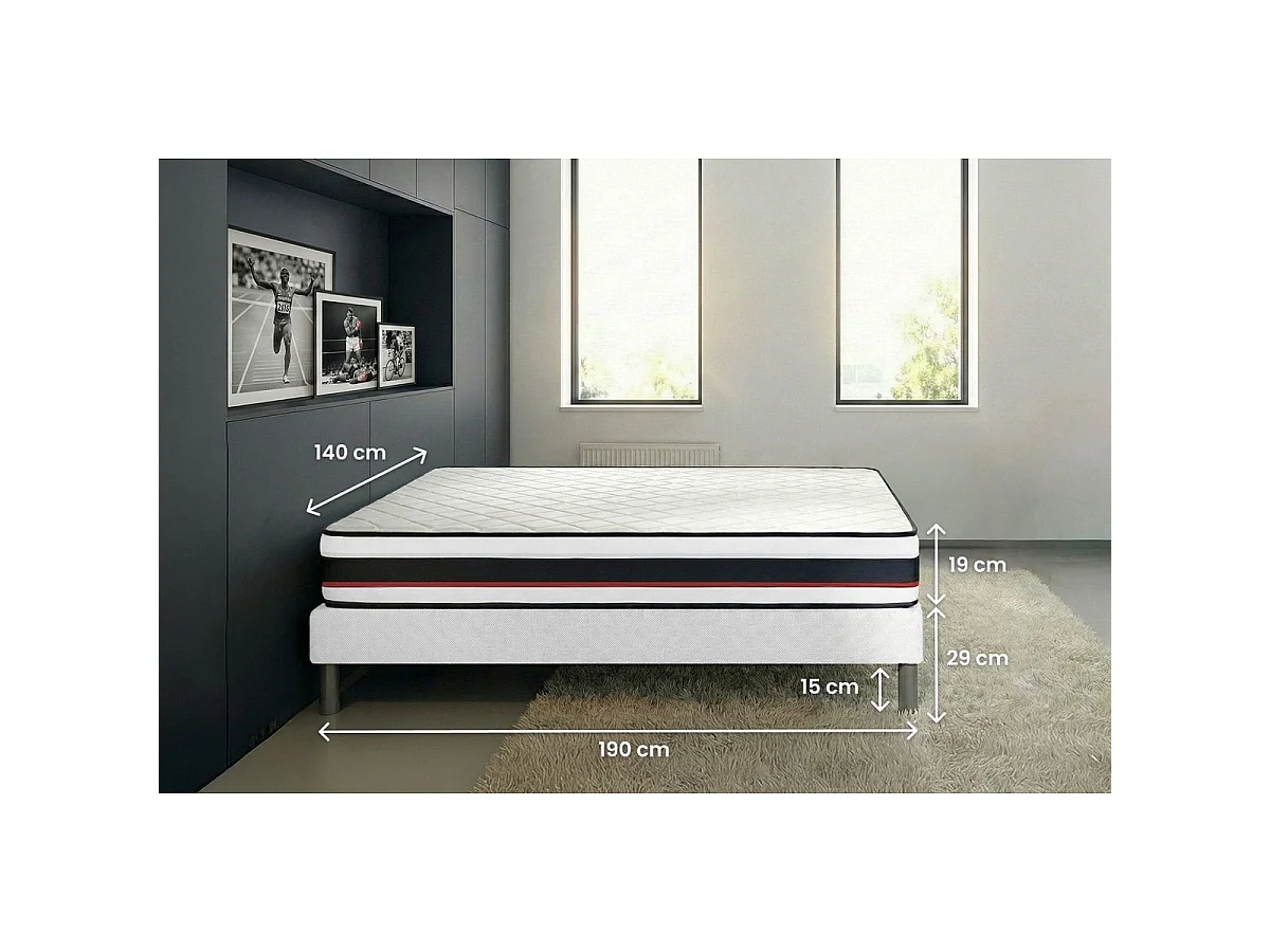 Pack prêt à dormir 140x190 matelas FORM + sommier kit noir + 2 oreillers mémoire de forme 60x40cm + Couette Percale 240x220 cm
