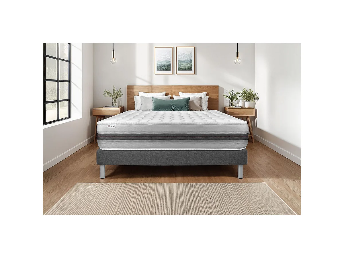 Ensemble VITALSPRING RECOVER 90 x 200 cm sommier Kit gris