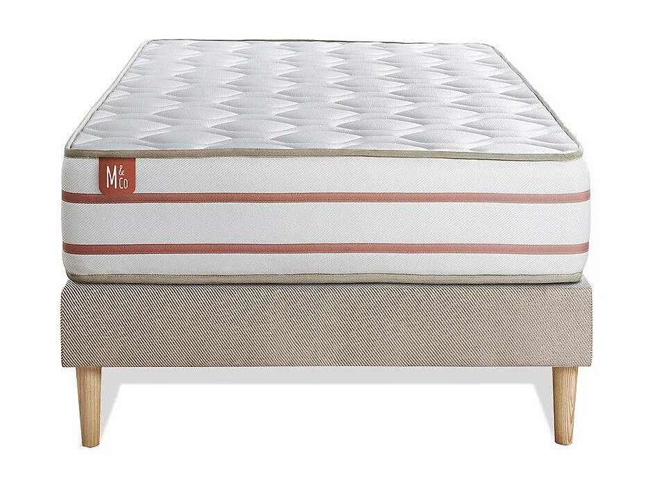 Ensemble LE DOUX 90x190cm Mémoire de forme 3 zones de confort - Ep. 24cm + sommier Beige
