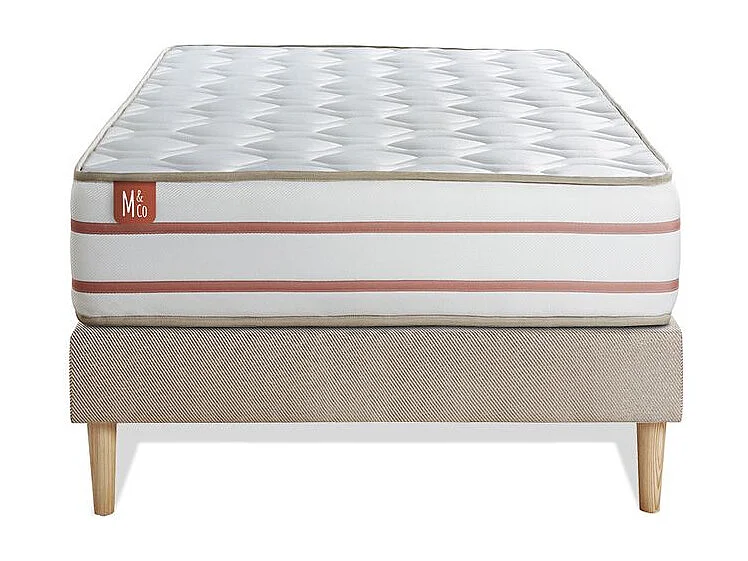Ensemble LE DOUX 90x190cm Mémoire de forme 3 zones de confort - Ep. 24cm + sommier Beige