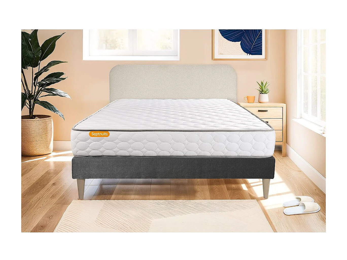 Ensemble matelas Mémoire de forme + sommier gris 90x200 Memo