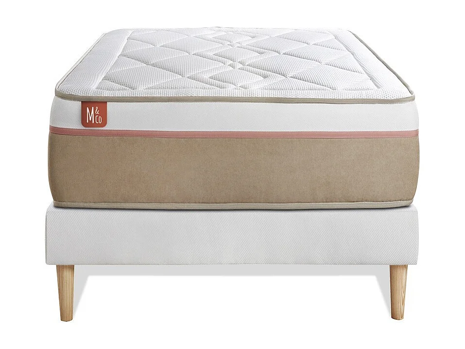 Ensemble LE SOYEUX 90x190cm Ressorts ensachés + Mémoire de forme BioVisco - Ep. 24cm + sommier kit Blanc