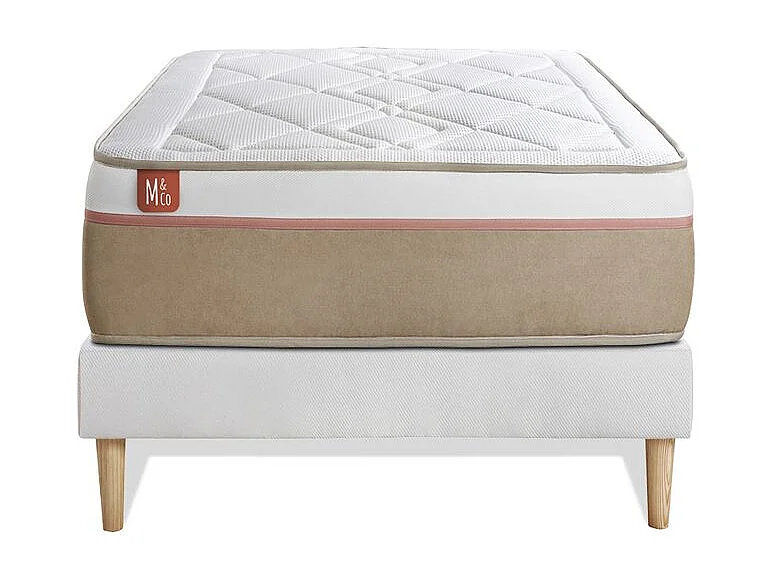 Ensemble LE SOYEUX 90x190cm Ressorts ensachés + Mémoire de forme BioVisco - Ep. 24cm + sommier kit Blanc