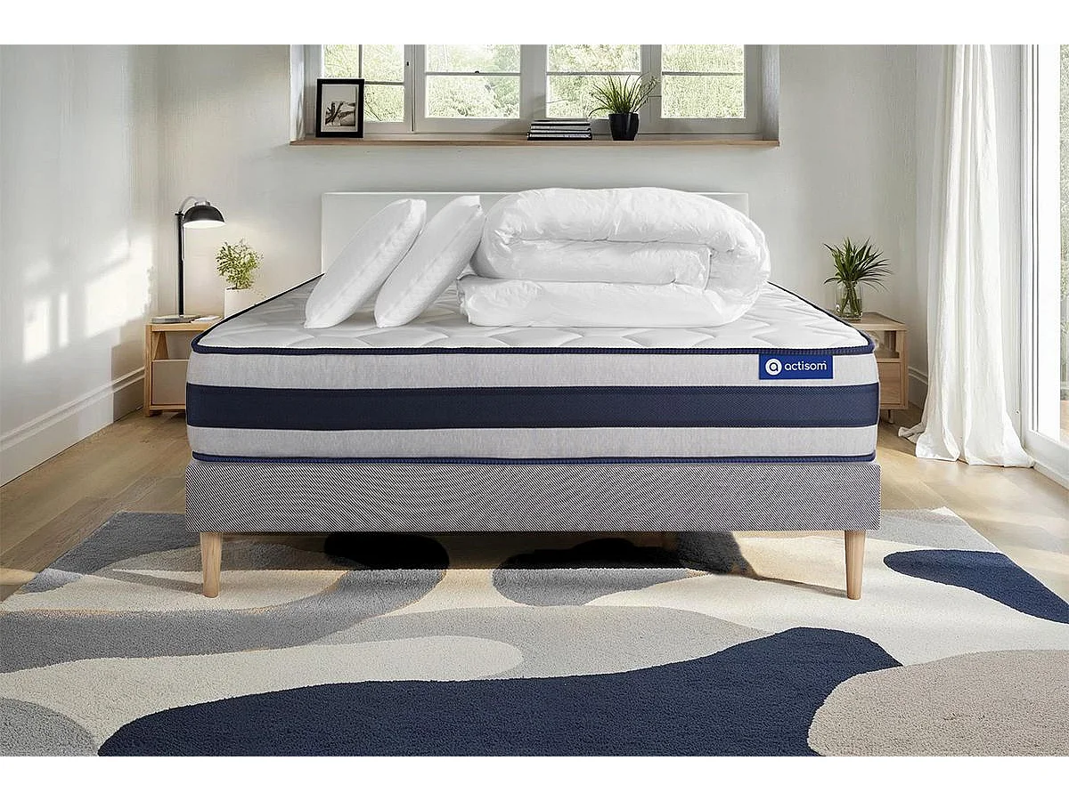 Pack cama completa - Colchón 200x200cm + Somier con láminas (kit) + 2 almohadas + Edredón - Actimemo Ergo