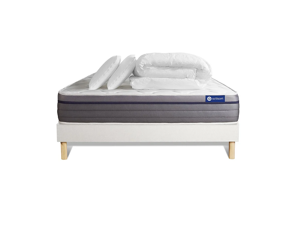 Pack prêt à dormir matelas Mémoire de forme ACTIMEMO ZEN 200x200 7zones de confort + sommier KIT blanc + 2 oreillers +couette