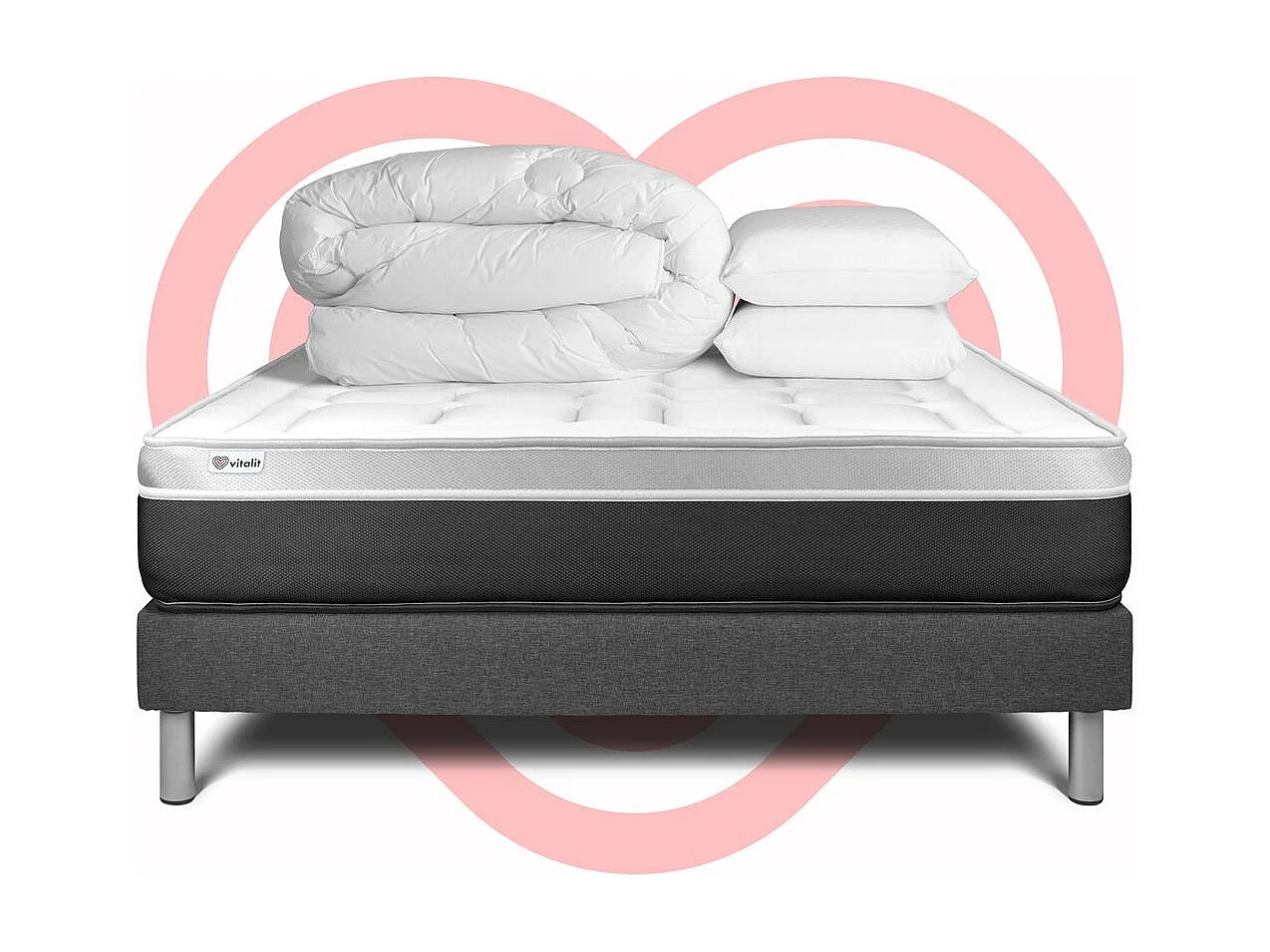 Pack prêt à dormir VITAL SOFT 160 x 200 cm sommier Kit gris