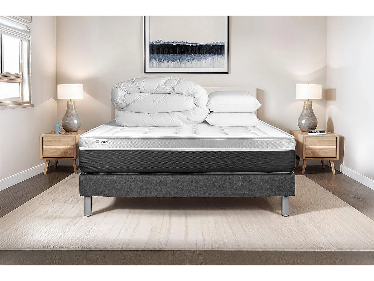 Pack prêt à dormir VITAL SOFT 160 x 200 cm sommier Kit gris