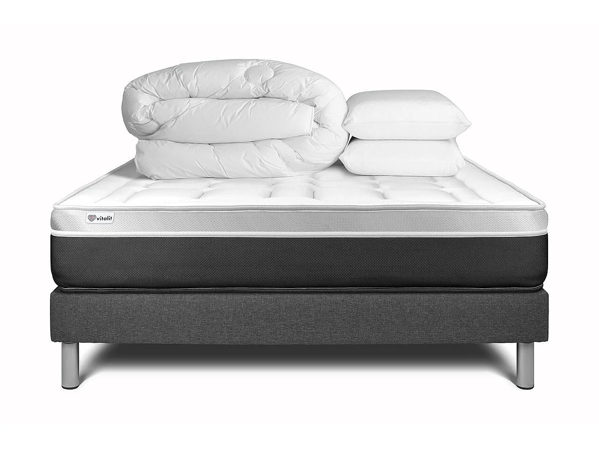 Pack prêt à dormir VITAL SOFT 160 x 200 cm sommier Kit gris