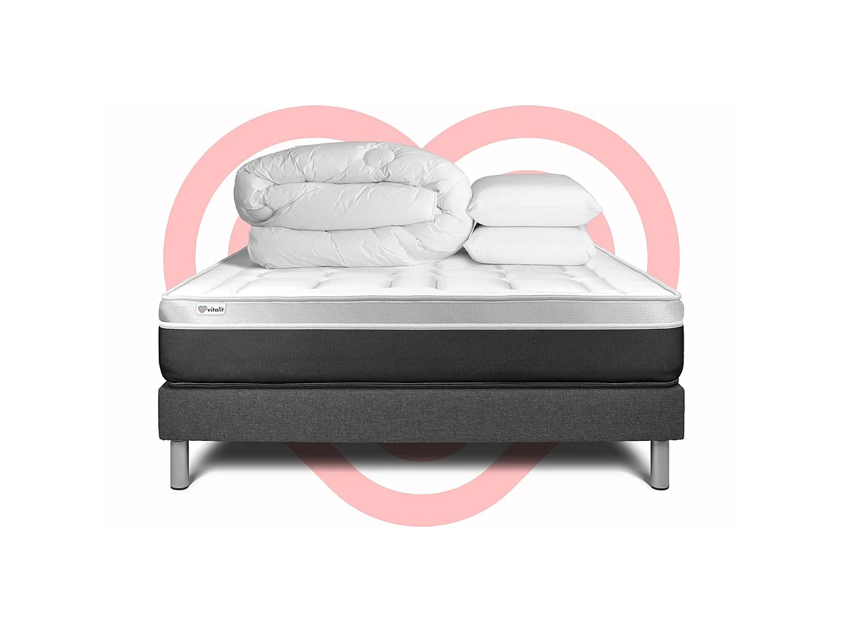 Pack prêt à dormir VITAL SOFT 160 x 200 cm sommier Kit gris