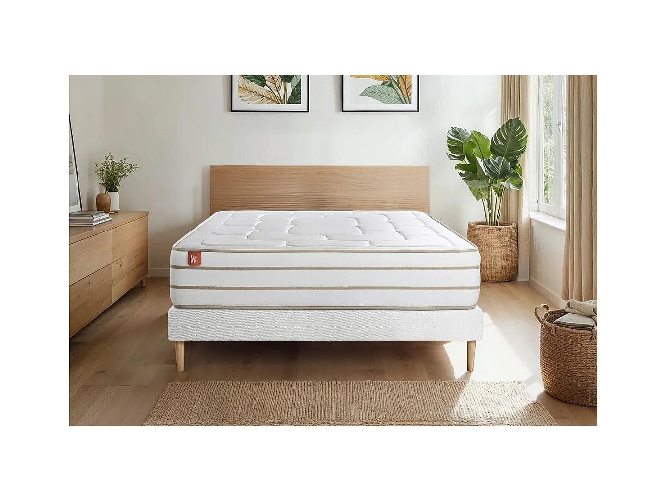 Ensemble LE DOUILLET 90x200cm Mémoire de forme BioVisco - Maxi épaisseur 26cm + sommier Blanc