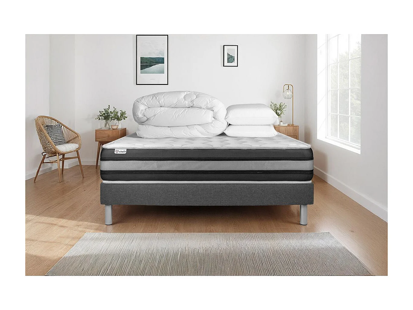 Pack prêt à dormir VITALSPRING ZEN 180 x 200 cm sommier Kit gris