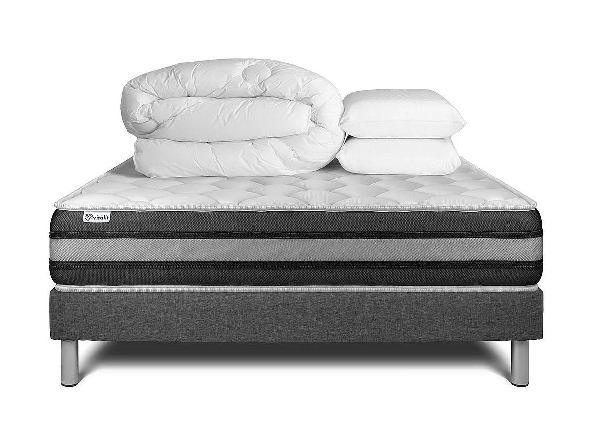 Pack prêt à dormir VITALSPRING ZEN 180 x 200 cm sommier Kit gris