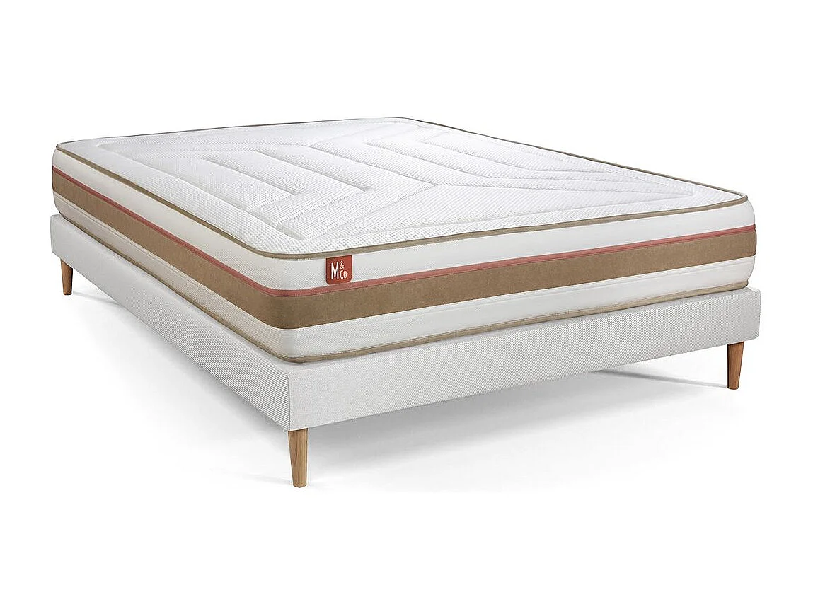 Ensemble LE TENDRE 160x200cm Ressorts ensachés + Mémoire de forme 7 zones de confort - Ep. 28cm + sommier kit Blanc