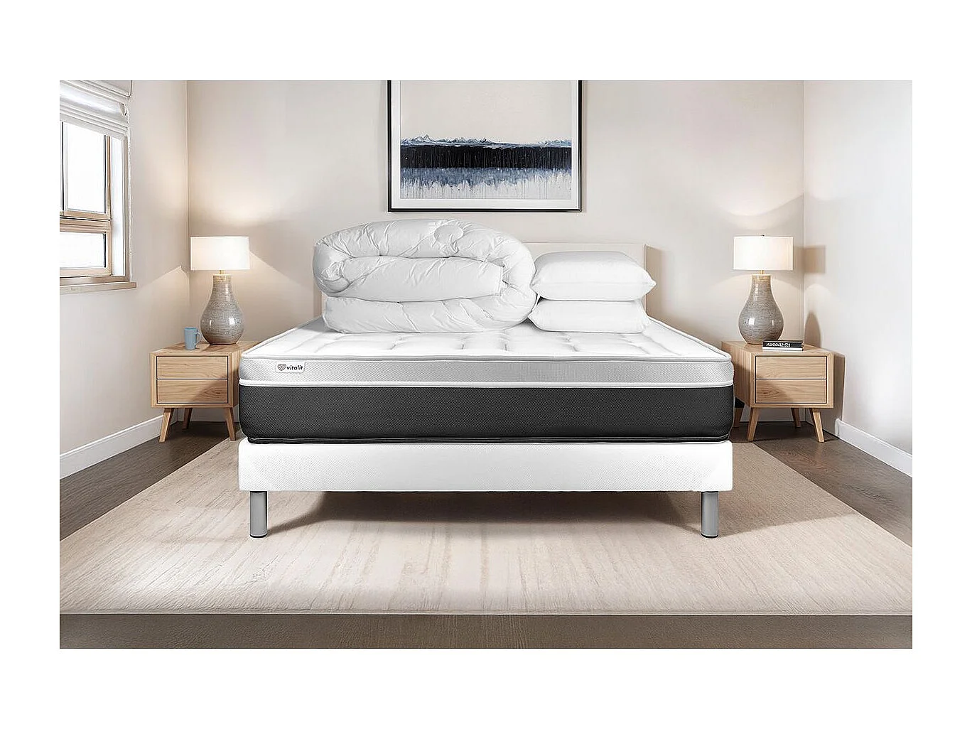 Pack prêt à dormir VITAL SOFT 140 x 190 cm sommier Kit blanc