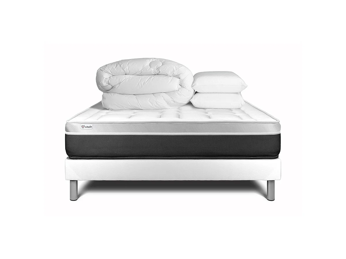 Compleet bedpakket - Matras 140x190 cm + Boxspring met lattenbodem (in kit) + 2 kussens + Dekbed - Vital Soft