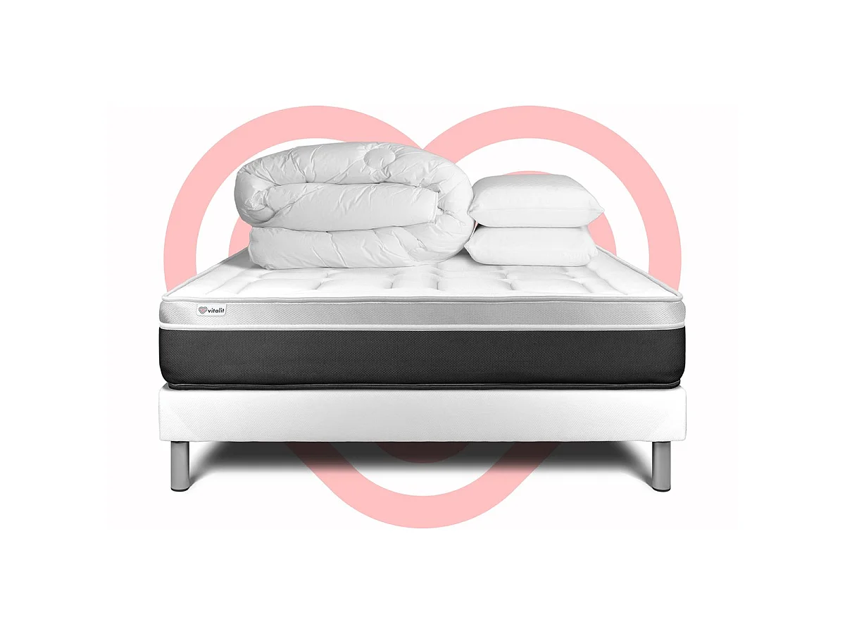 Compleet bedpakket - Matras 140x190 cm + Boxspring met lattenbodem (in kit) + 2 kussens + Dekbed - Vital Soft