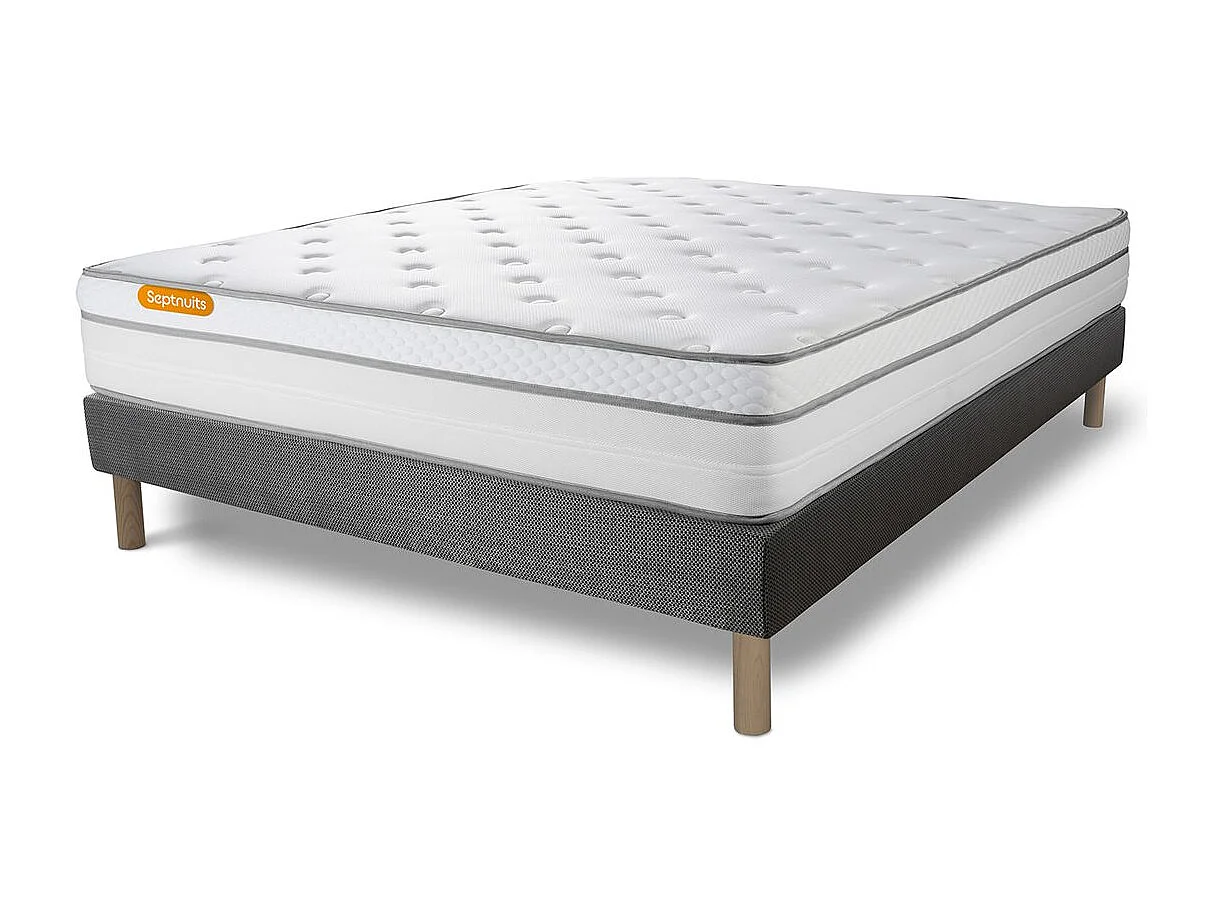 Matelas + sommier gris 160x200 Memo Luxe Ressorts ensachés + mémoire de forme 5 zones de confort MAXI épaisseur