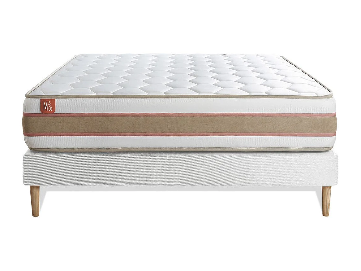 Ensemble LE DÉLICAT 200x200cm Ressorts ensachés + Mémoire de forme 5 zones de confort - Ep. 26cm + sommier kit Blanc