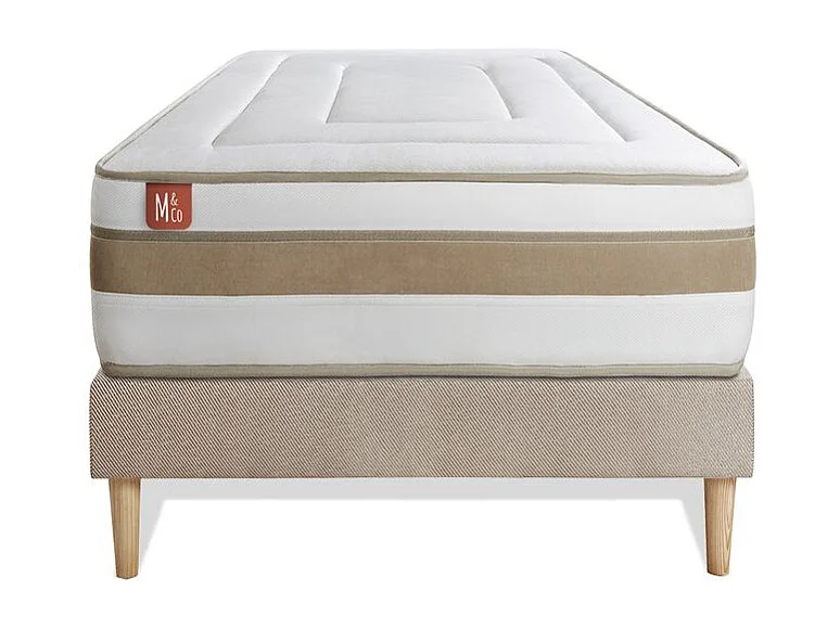 Ensemble LE RAFFINÉ 90x200cm Ressorts ensachés + Mémoire de forme BioVisco - Maxi épaisseur 26cm + sommier Beige