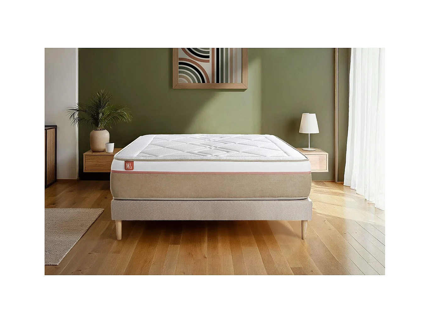 Ensemble LE SOYEUX 90x190cm Ressorts ensachés + Mémoire de forme BioVisco - Ep. 24cm + sommier Beige