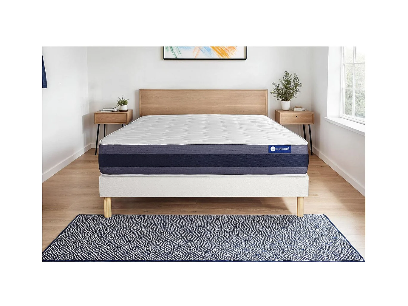 Ensemble matelas Mémoire de forme ACTIMEMO MORPHO 180x200 Maxi épaisseur 5zones de confort + sommier KIT blanc