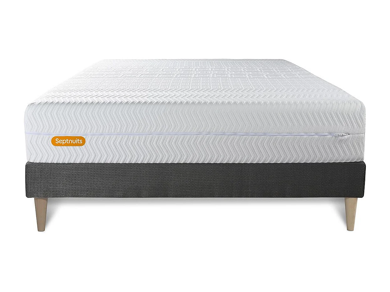 Matelas + sommier kit gris 140x200 Memo Bio Mousse à mémoire de forme Maxi épaisseur Déhoussable