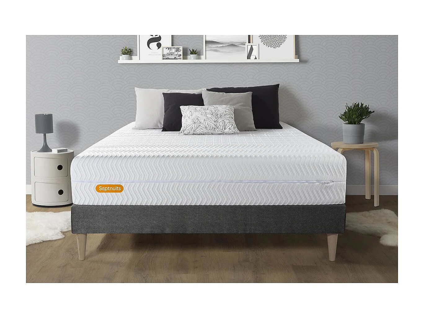 Matelas + sommier kit gris 140x200 Memo Bio Mousse à mémoire de forme Maxi épaisseur Déhoussable