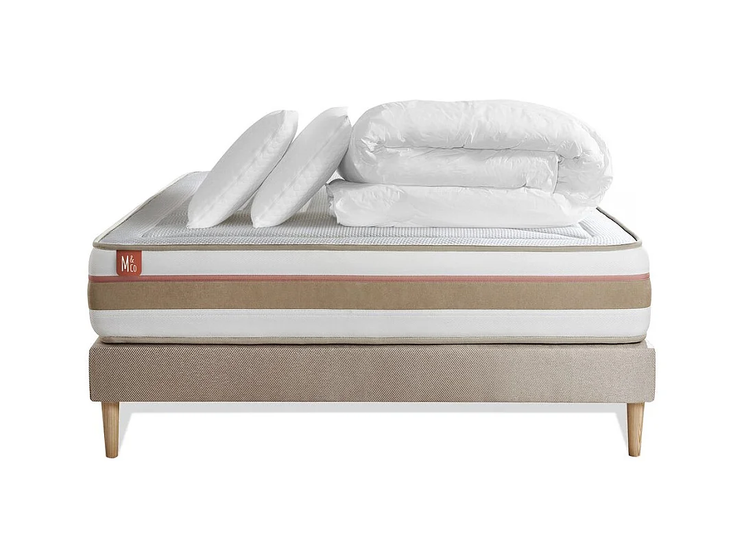 Pack prêt à dormir matelas LE TENDRE 200x200cm Ressorts ensachés + Mémoire de forme + sommier kit Beige